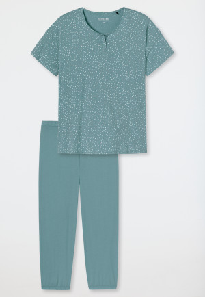 Pyjama 3/4 tencel silhouette en A patte de boutonnage pois bleu-gris - Minimal Comfort Fit