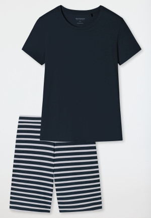 Pajamas short organic cotton dark blue - Essential Stripes