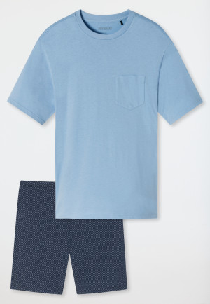 Pyjama court poche poitrine ronds bleu air - Essentials Nightwear