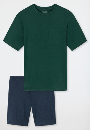 Pyjama court poche poitrine ronds vert foncé - Essentials Nightwear