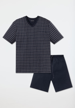 Short dark blue checkered pajamas - Dark Sapphire