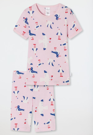 Pyjama court côtelé coton bio mouettes rose - Natural Love