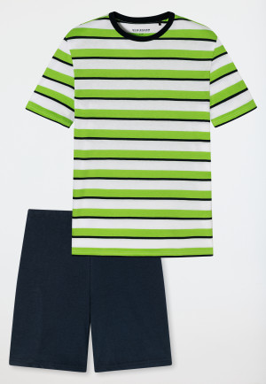 Pyjama court coton bio larges rayures citron vert - Ocean Flow
