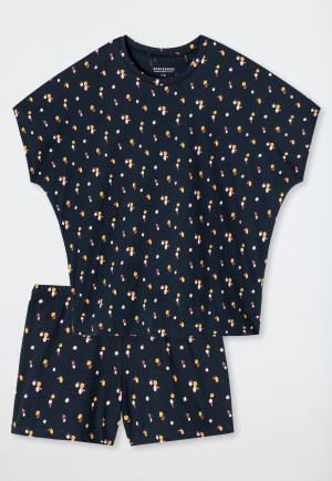 Pigiama corto in cotone biologico con fiori, antracite - Happy Summer