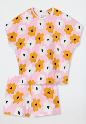 Short pajamas organic cotton flowers pink - Happy Summer