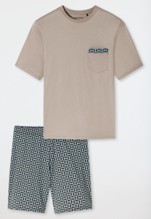 Schlafanzug kurz Organic Cotton braungrau gemustert - Comfort Nightwear