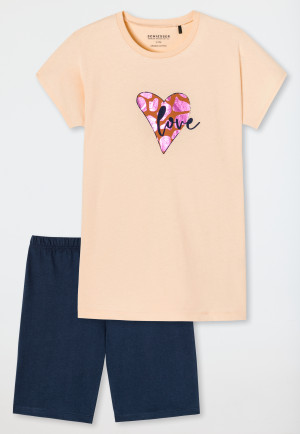Short pajamas organic cotton heart vanilla - Prickly Love