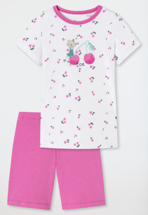 Schlafanzug kurz Organic Cotton Katze Kirschen weiß/pink - Cat Zoe