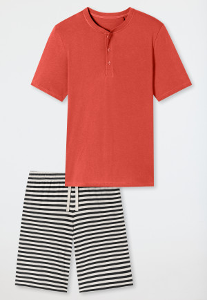 Pyjamas short organic cotton button placket stripes grapefruit - Casual Nightwear