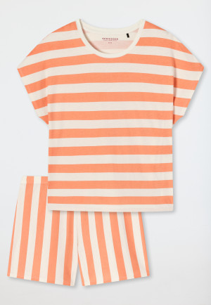 Schlafanzug kurz Organic Cotton Oversized Streifen pfirsich - Just Stripes