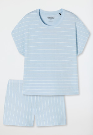 Pyjama court coton bio rayures bleu air - Just Stripes