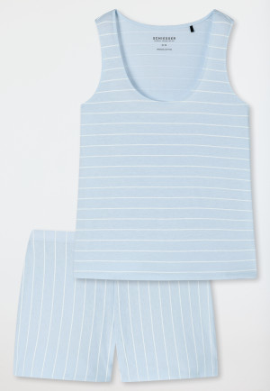 Pyjama court coton bio rayures bleu air - Just Stripes