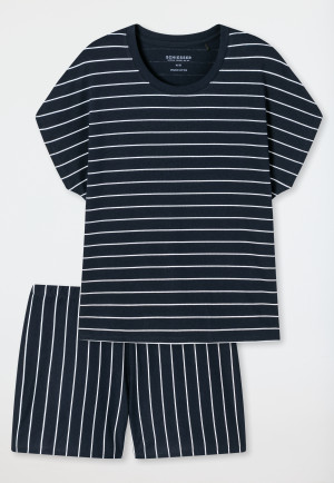 Pyjama court coton bio rayures bleu foncé - Just Stripes