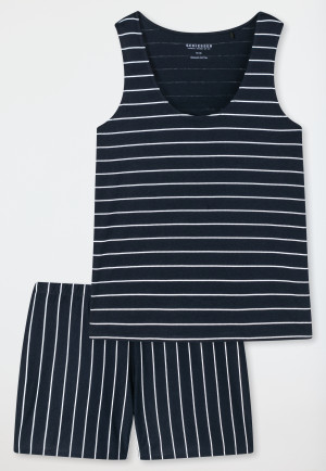 Pyjama court coton bio rayures bleu foncé - Just Stripes