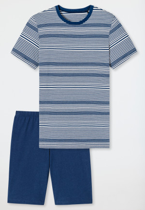 Schlafanzug kurz Organic Cotton Ringel dunkelblau - Summer Camp