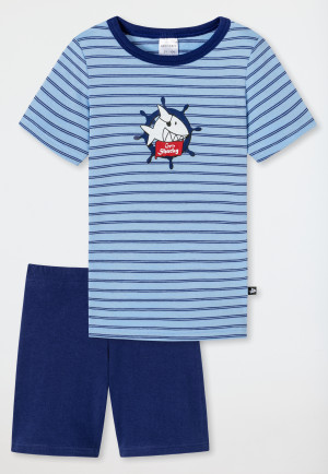 Schlafanzug kurz Organic Cotton Ringel Hai Steuerrad - Capt´n Sharky