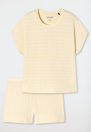 Pyjama court coton bio rayures vanille - Just Stripes