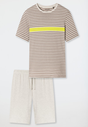 Pyjamas short Organic Cotton stripes brown gray - Casual Nightwear