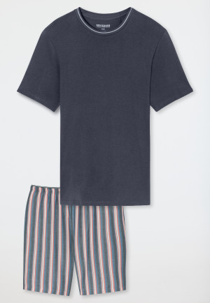 Schlafanzug kurz Organic Cotton Streifen kohle - Selected! Premium