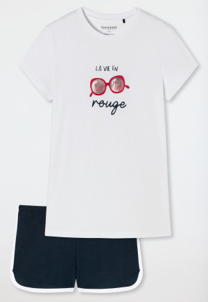 Schlafanzug kurz Organic Cotton Streifen Sonnenbrille weiß - Aquatic Flow