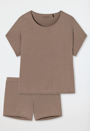 Pigiama corto in Tencel con maglia oversize, marrone - selected! premium