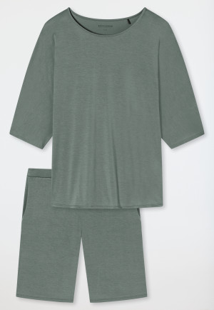 Schlafanzug kurz Tencel Oversized-Shirt Fledermausärmel jade - selected! premium
