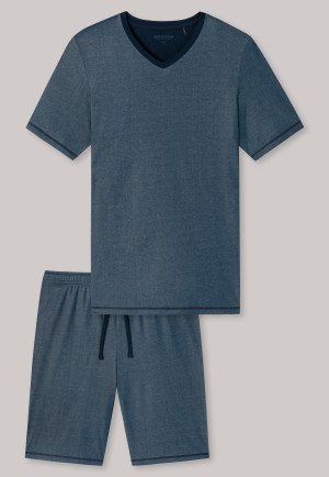 Pajamas short V-neck indigo - piqué