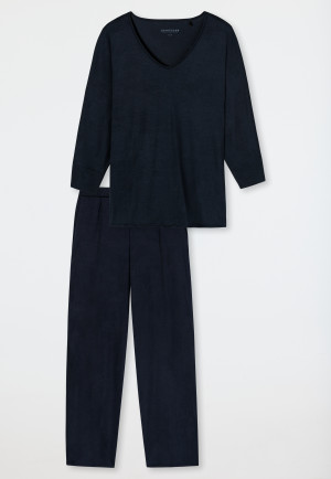 Schlafanzug lang 3/4-Arm Tencel V-Ausschnitt nachtblau - selected! premium inspiration
