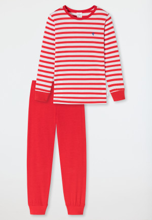 Pyjama long bambou coton bio bords-côtes rayures cur rouge - Natural Love