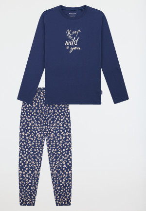 Pigiama lungo con polsini in stampa animalier blu - Teens Nightwear