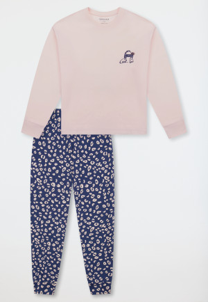 Schlafanzug lang Bündchen Katze Animal Print champagner - Teens Nightwear