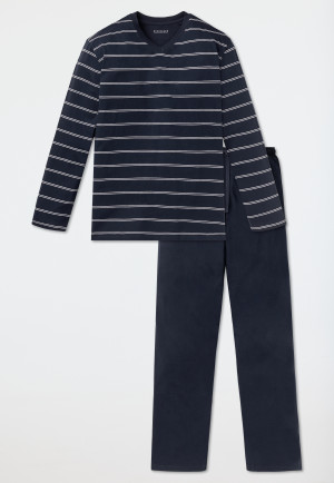 Long dark blue and white striped pajamas - Dark Sapphire