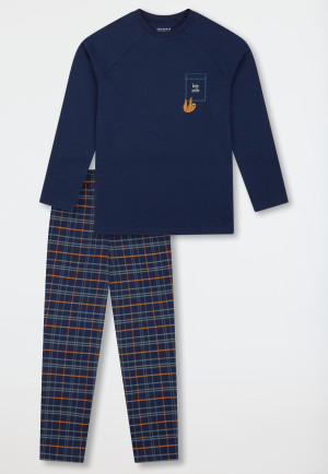 Pyjama long paresseux carreau bleu foncé - Teens Nightwear