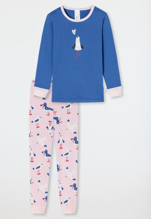 Pyjama long côtelé coton bio bords-côtes leggings mouettes aqua - Natural Love
