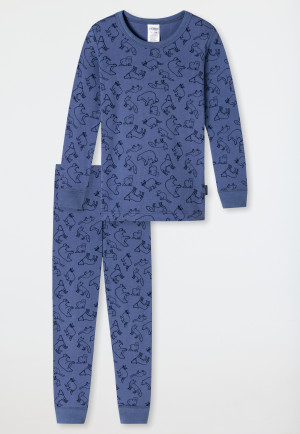Pajamas long fine rib organic cotton cuffs wild animals blue - Natural Love