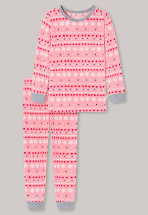 Schlafanzug lang Fleece Bündchen Winter Norwegen rosa - Girls World