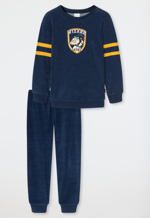 Pyjama long éponge coton bio bords-côtes college sorcier bleu foncé - Rat Henry