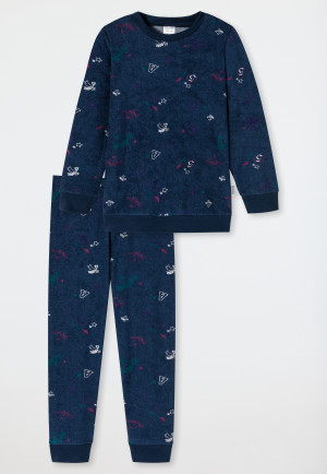 Pajamas long terry organic cotton cuffs magic owl dark blue - Cat Zoe