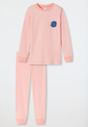 Pyjama long interlock coton bio bords-côtes rayures hérisson pêche - Natural Love