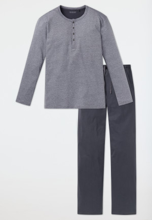 Long pajamas button placket gray-white striped - Ebony