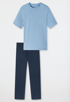 Pyjama long manches courtes poche poitrine ronds bleu air - Essentials Nightwear