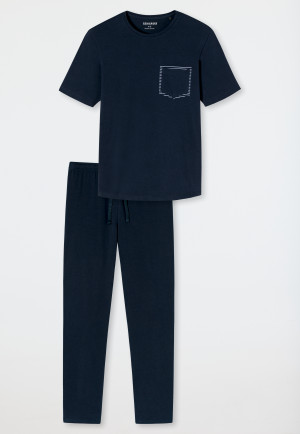 Pyjama long manches courtes coton bio rayures bleu nuit - 95/5 Nightwear