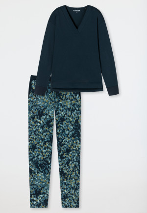 Pyjama long oversize encolure en V, modal bleu nuit - Modern Nightwear