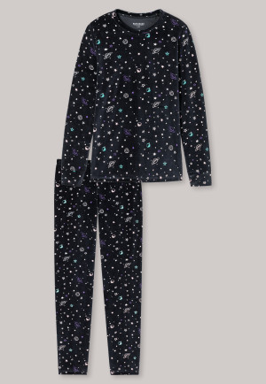 Schlafanzug lang Nicki Bündchen Planeten anthrazit - Cosmic