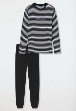Pajamas long organic cotton break striped cuffs black - Nightwear