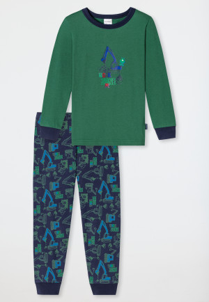 Pyjama long coton bio bords-côtes pelleteuse pixels vert - Boys World
