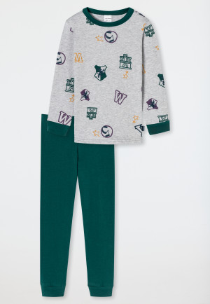 Schlafanzug lang Organic Cotton Bündchen Buchstaben College grau-meliert - Rat Henry
