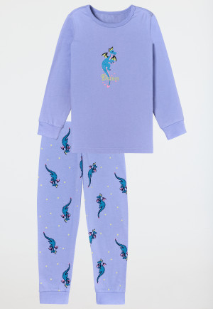 Schlafanzug lang Organic Cotton Bündchen Drache flieder - Girls World