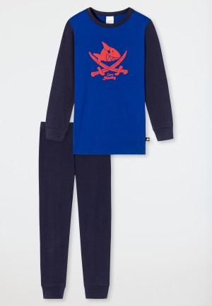 Schlafanzug lang Organic Cotton Bündchen Hai Säbel royal - Capt´n Sharky