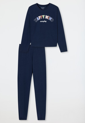 Pyjamas long Organic Cotton cuffs midnight blue - Nightwear